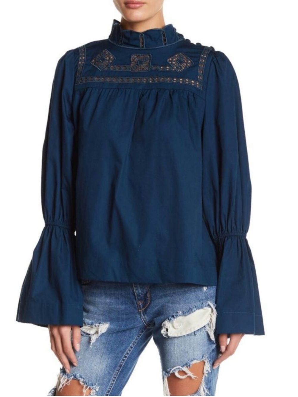 Free People Teal Jewel Another Eternity Blouse Size Medium